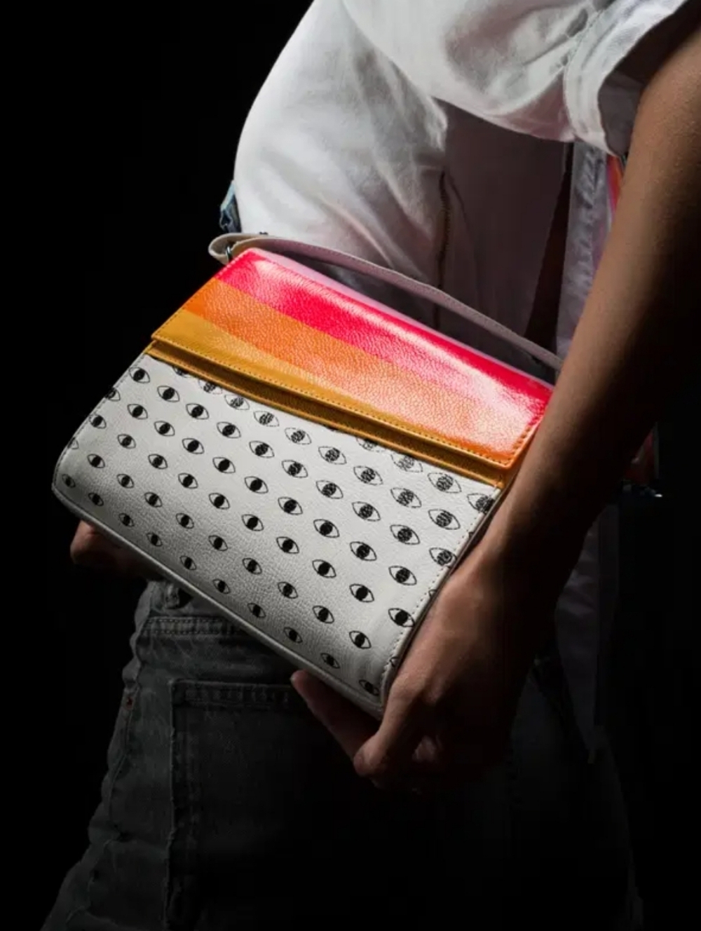 MIN & MON ANASTASIO MINI CROSSBODY BAG - ALL OVER EYES MULTICOLOR STRIPES